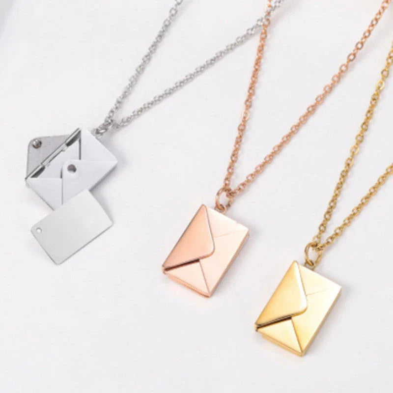 Elegant titanium steel envelope pendant necklace with adjustable chain, versatile for any occasion