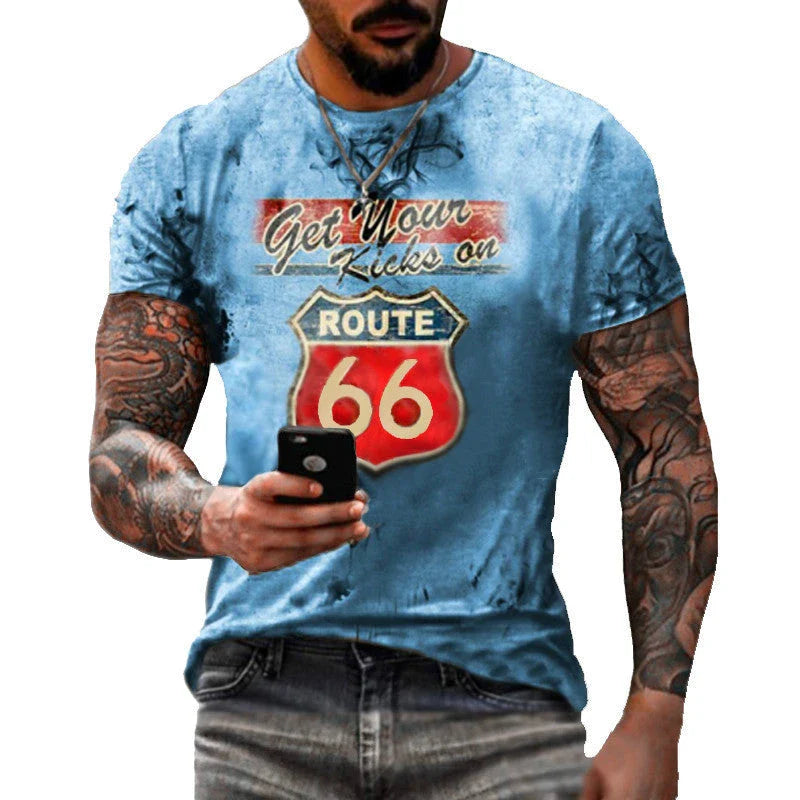 Men's round neck short sleeve t-shirt with stylish digital print design in various color options