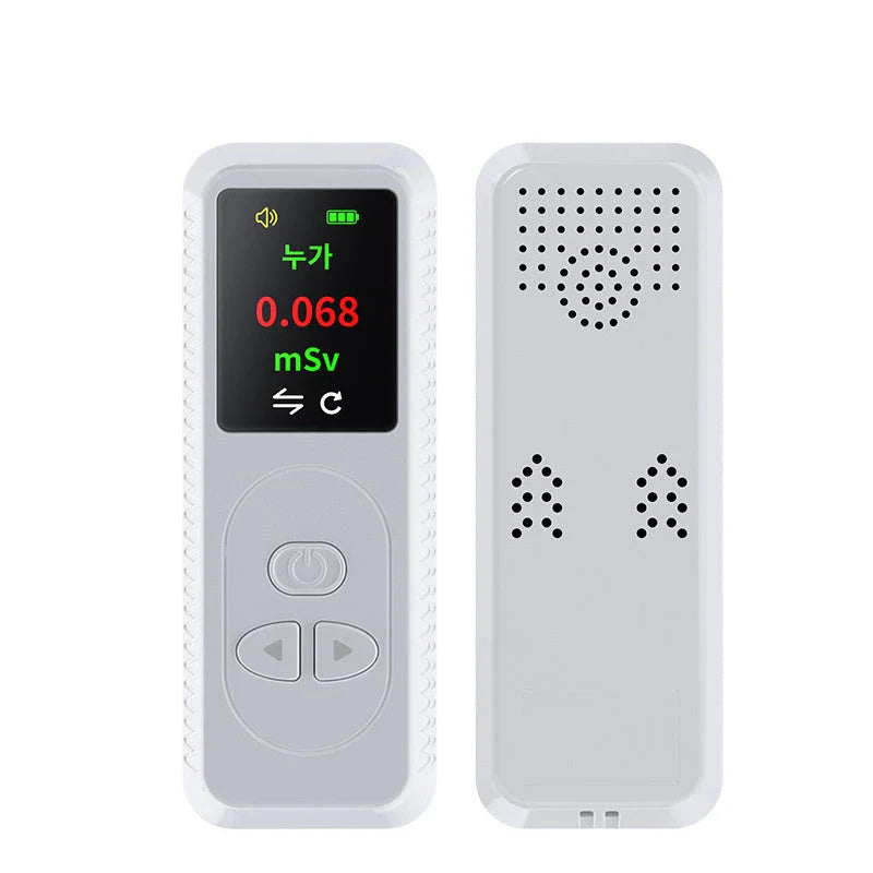 Portable nuclear radiation detector with TFT color display, G-M tube, and adjustable alarm settings for precise radiation monitoring