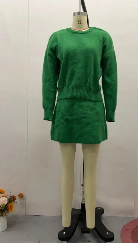 Sophisticated two-piece knit jumper and mini skirt set in a range of classic colours