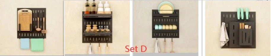 A high-quality stainless steel wall-mounted kitchen storage rack with a perforated design for customisable storage