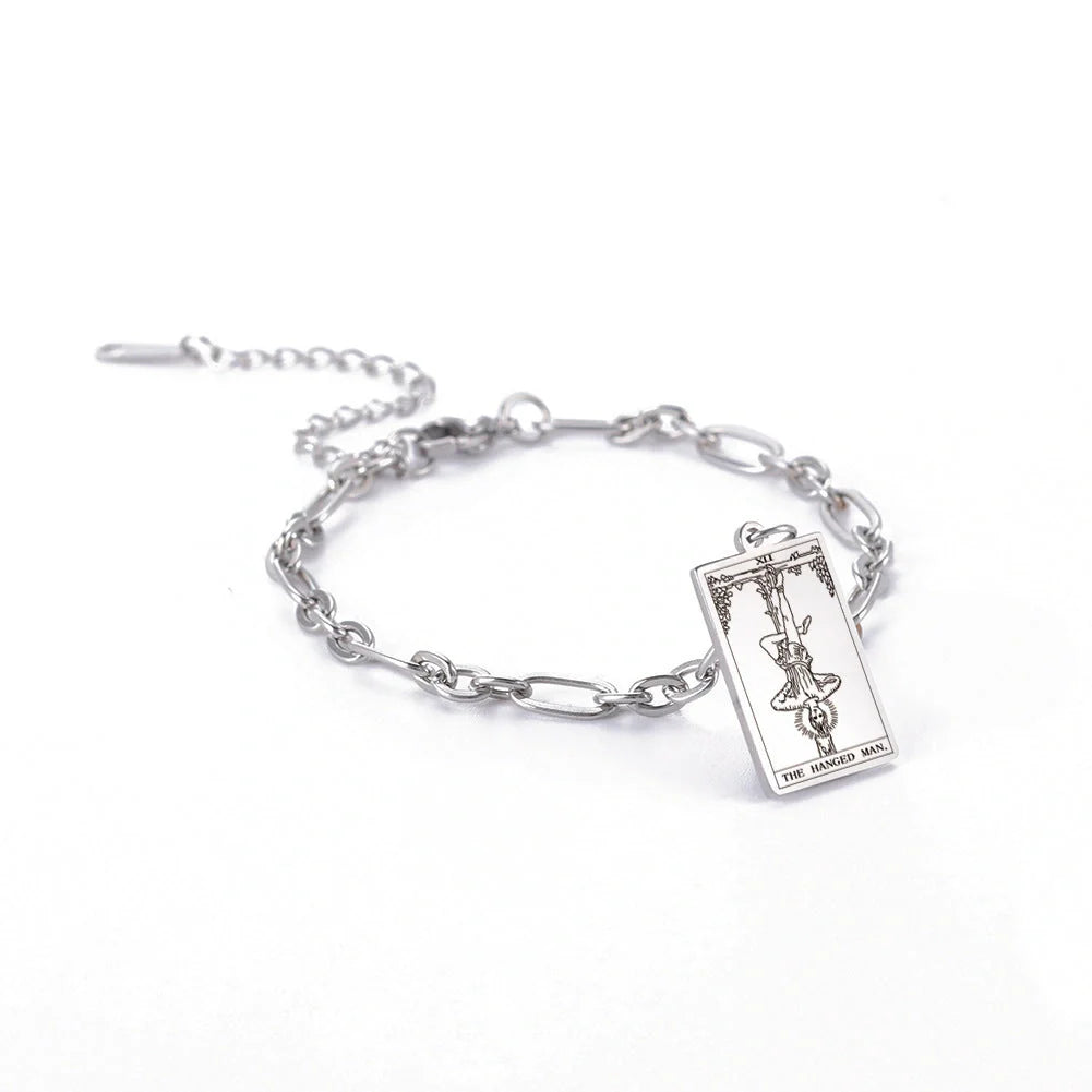 12 Tarot Card Series Fashion Trend Long Oval Link Chain Bracelet in gold and silver finishes