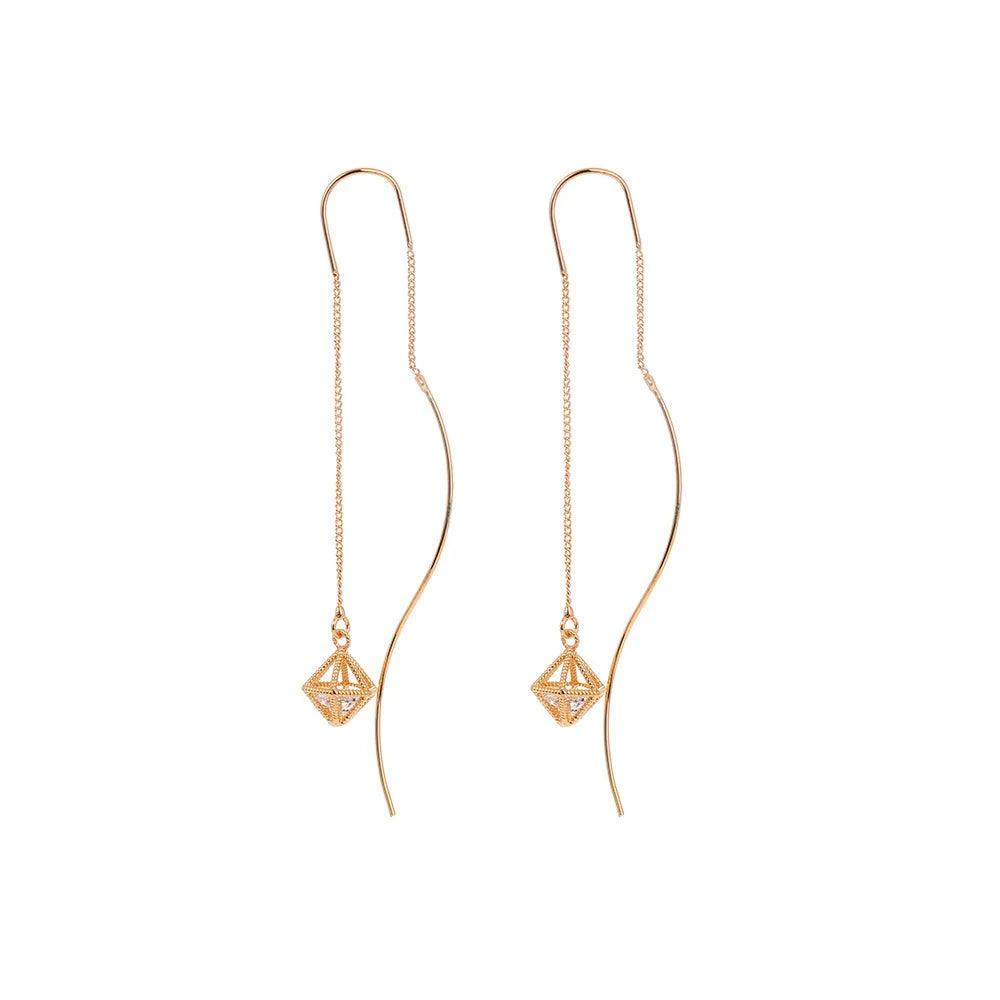 Gold Bronze Cutout Zircon Tassel Earrings with European and American Style
