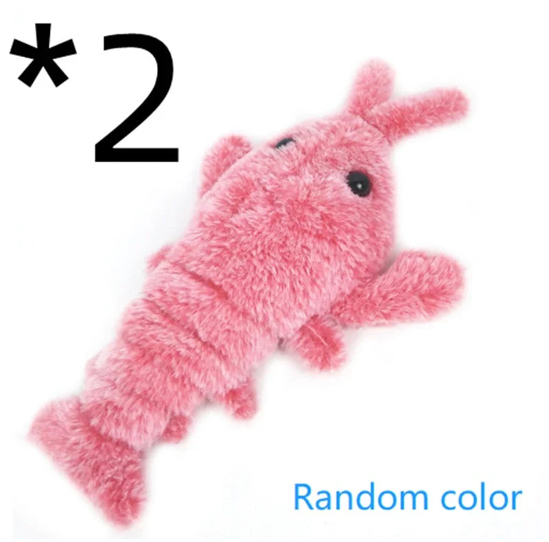 USB-rechargeable jumping lobster plush toy for cats with three tail-swinging modes and durable design