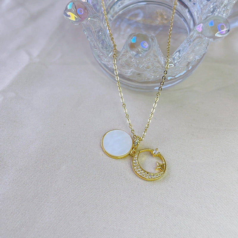 Design Star Moon Mother Shell Pendant Necklace in gold, silver, and copper options