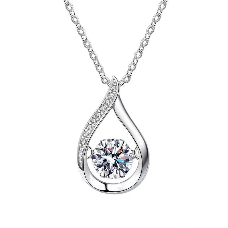 Elegant 925 silver drop-shaped necklace with white gold or moissanite finish