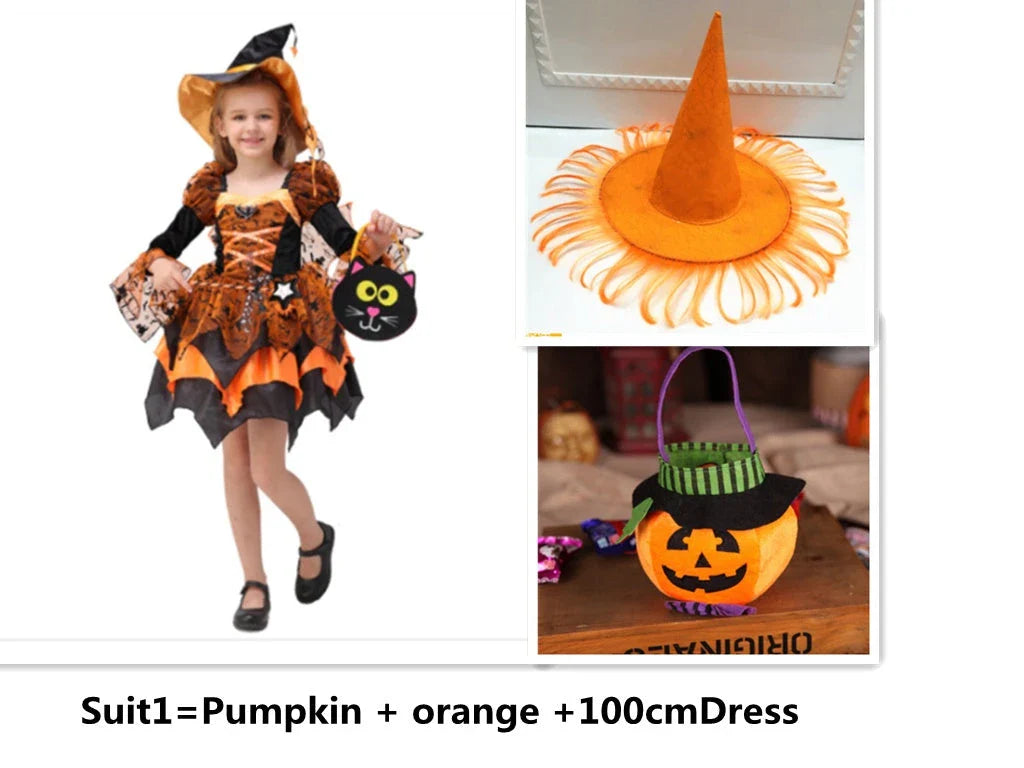 A children's Halloween costume in the form of a princess dress, featuring a stylish and fashionable design made with soft, gentle materials.