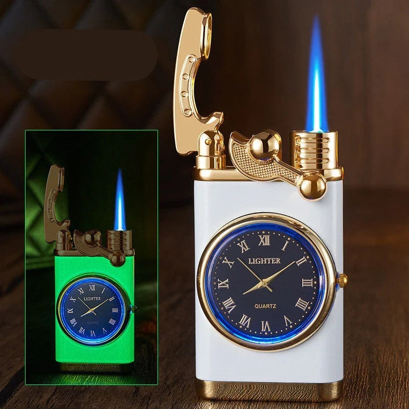 A versatile butane lighter watch with various color options and flame styles