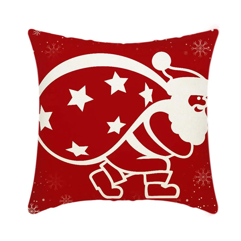 Merry Christmas cushion cover with elk and Santa Claus design in plush fabric
