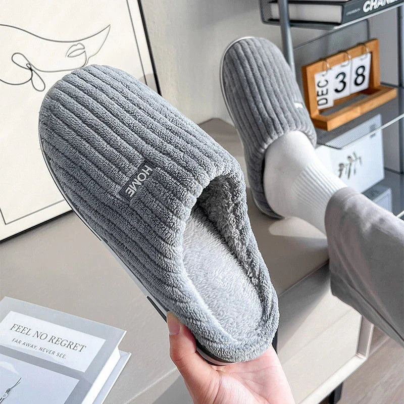 Cozy plush slippers in various colors with non-slip soles for indoor comfort and warmth