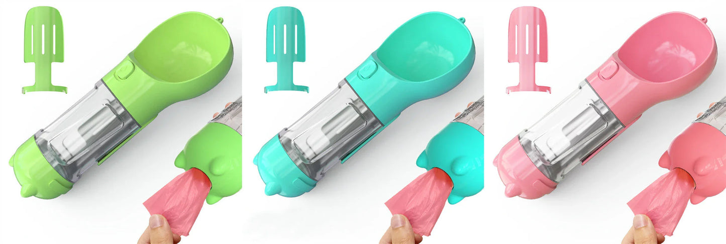 Versatile 3-in-1 Pet Water Bottle with Feeding Bowl and Waste Bag Storage