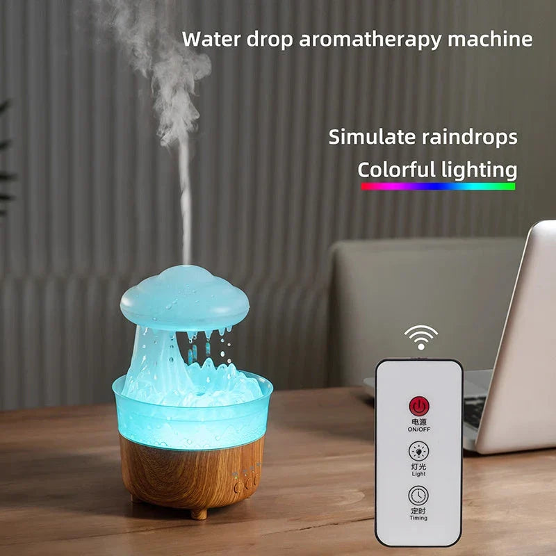 Rain Cloud Humidifier with Soothing Raindrop Sounds, Mood Lighting, and Essential Oil Diffuser