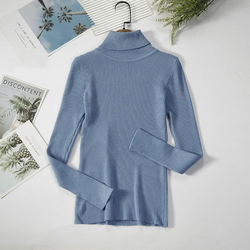 Solid Colour Pit Strip Knit Pullover Turtleneck Sweater in various colours