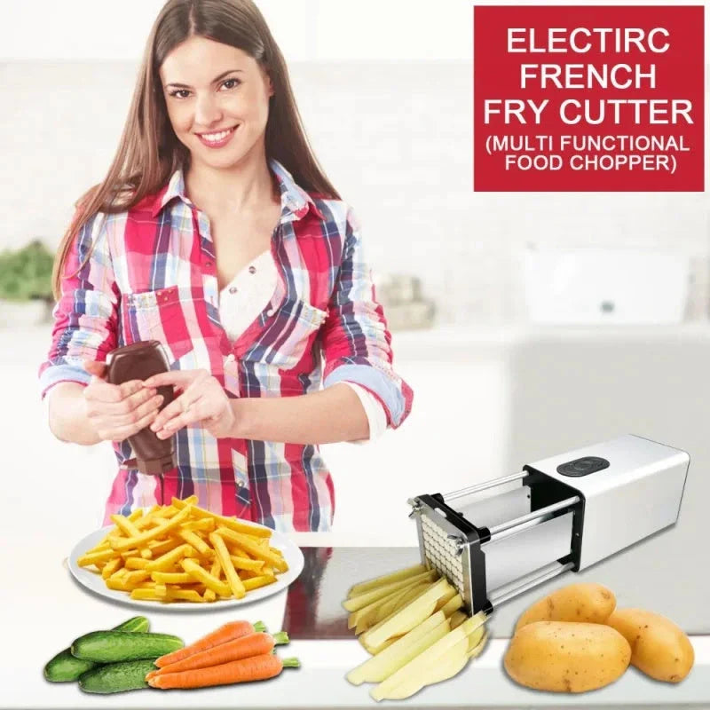 Electric French Fry Cutter with stainless steel blades, perfect for slicing and dicing vegetables in commercial and home kitchens