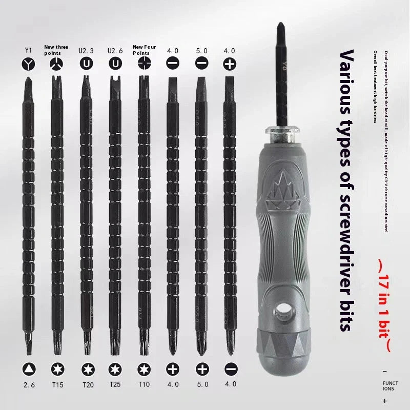 Premium 17-in-1 Magnetic Screwdriver Set, featuring chrome vanadium steel construction and a range of precision heads for diverse applications.