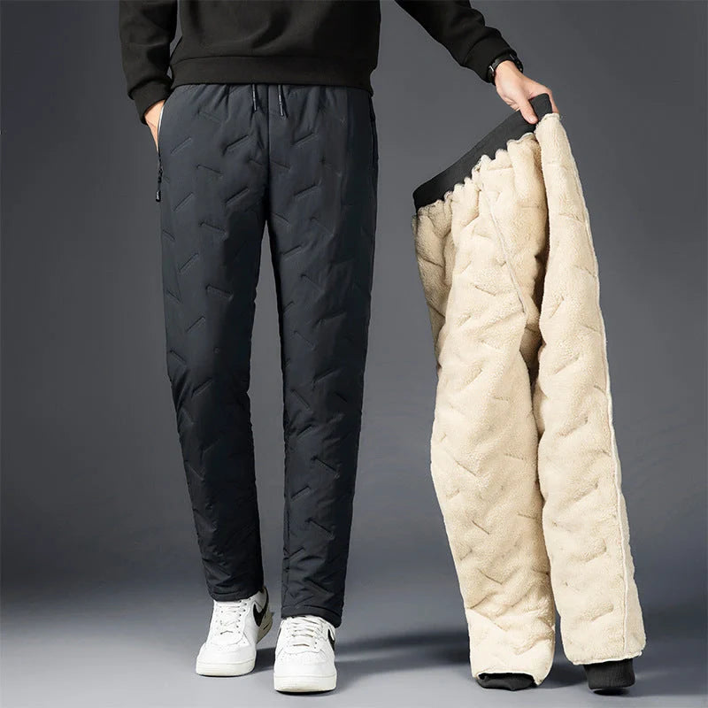 Men's padded cotton trousers with cashmere lining in black and grey
