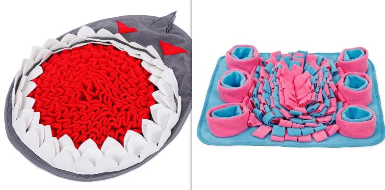 An interactive snuffle mat puzzle toy for dogs, designed to stimulate natural foraging behavior and relieve boredom