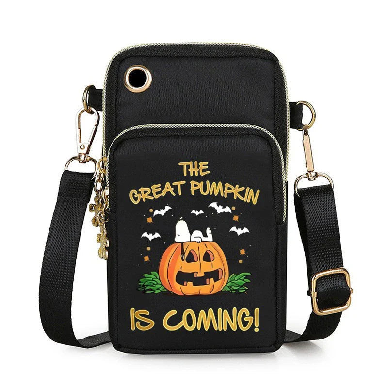 Stylish nylon crossbody bag with pumpkin pattern design, perfect for Halloween celebrations and everyday use.