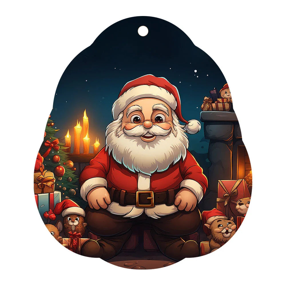 Festive car ornament hanging from rearview mirror with Christmas designs