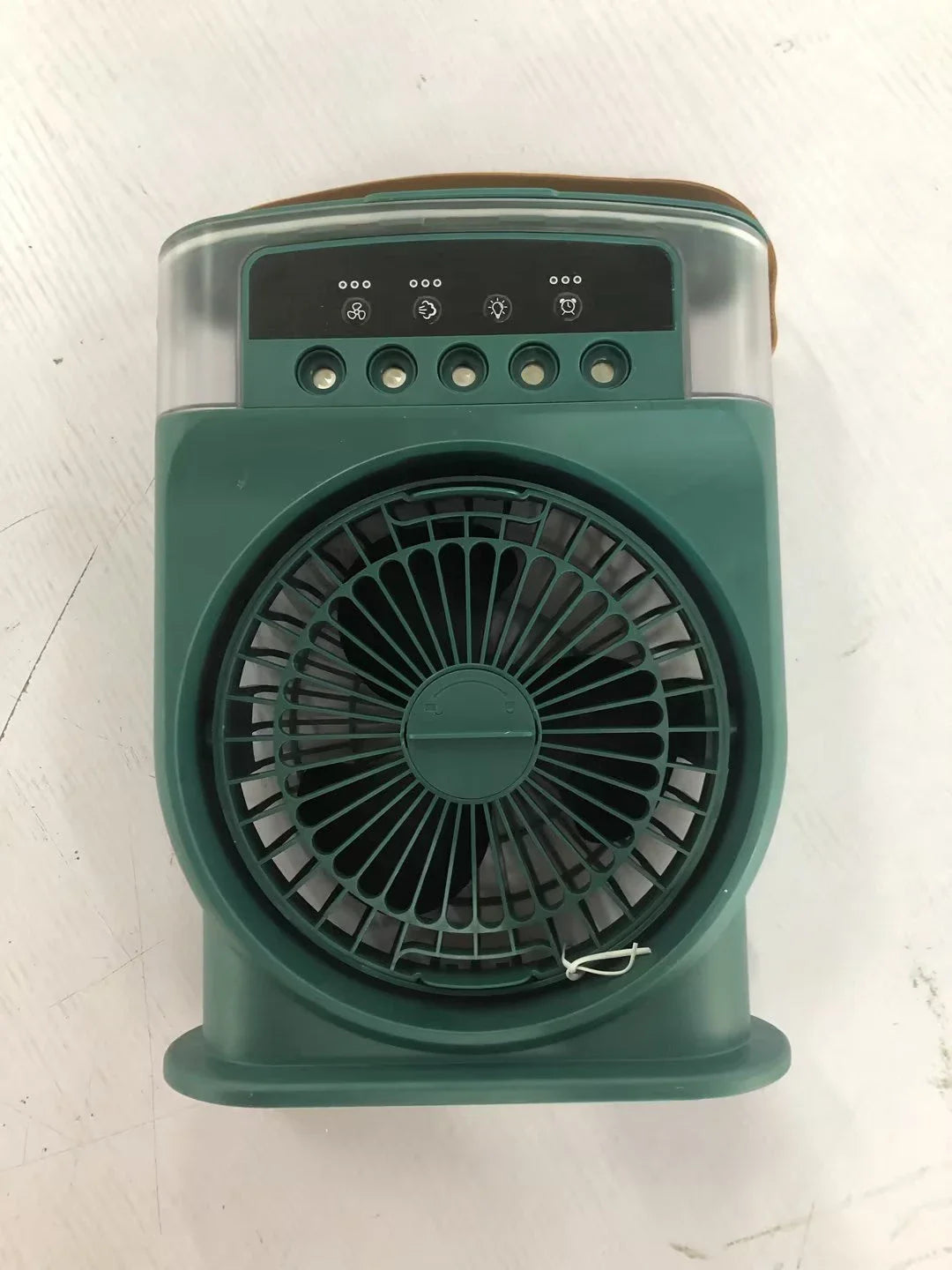 Compact USB-powered evaporative air cooler with 7-color mood lighting, portable design, and powerful fan for personal climate control