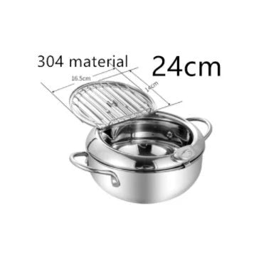Premium stainless steel folding fryer with thermometer, perfect for frying french fries and other crispy dishes
