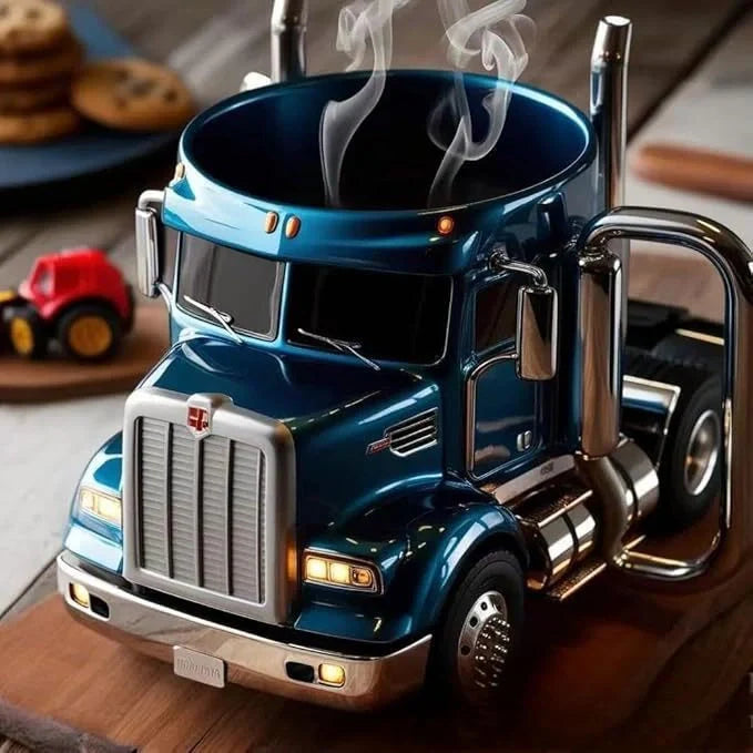 Handcrafted semi-truck shaped coffee mug for truck enthusiasts