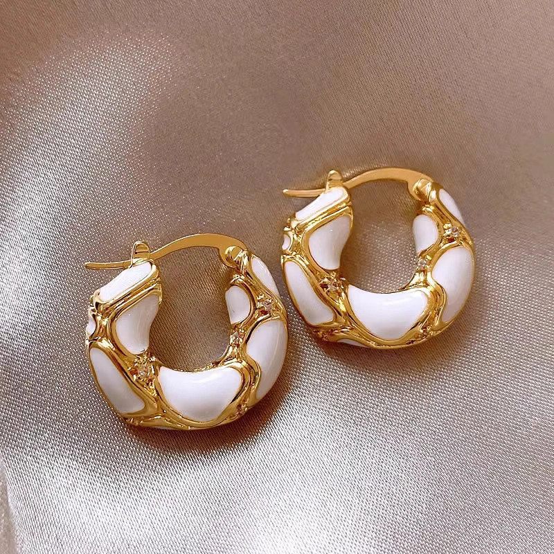 Stylish gold-plated enamel hoop earrings in various trendy colours for UK women