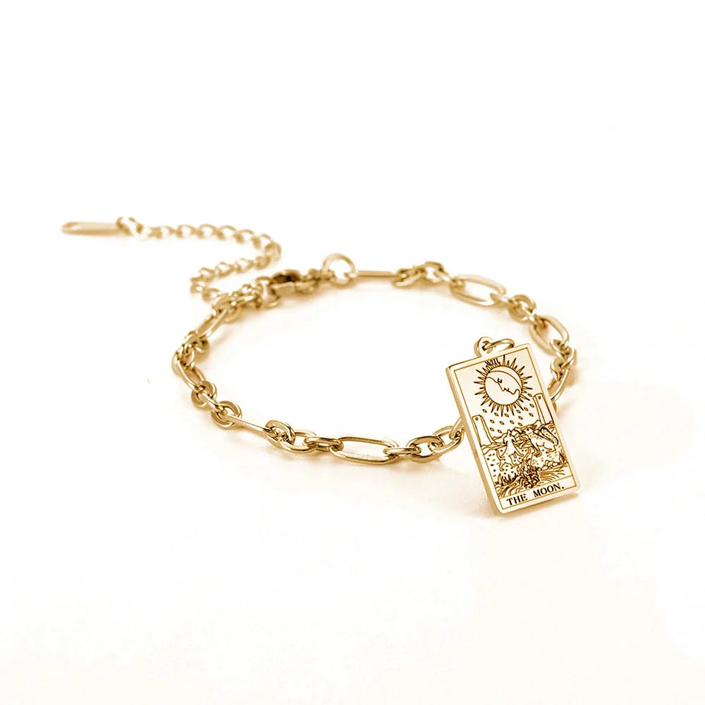 12 Tarot Card Series Fashion Trend Long Oval Link Chain Bracelet in gold and silver finishes