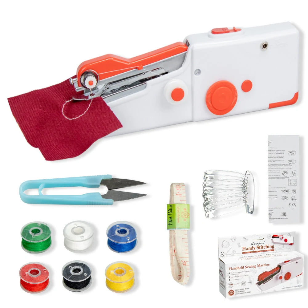 Portable mini hand sewing machine in various colors with compact design for easy sewing on the go