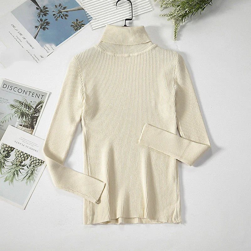 Solid Colour Pit Strip Knit Pullover Turtleneck Sweater in various colours