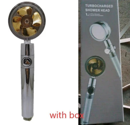 360-degree rotating high-pressure shower head with built-in fan and adjustable water spray
