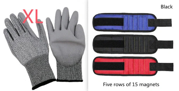 A 15-slot magnetic wristband made of durable nylon with powerful embedded magnets for organising and holding small tools and fasteners.