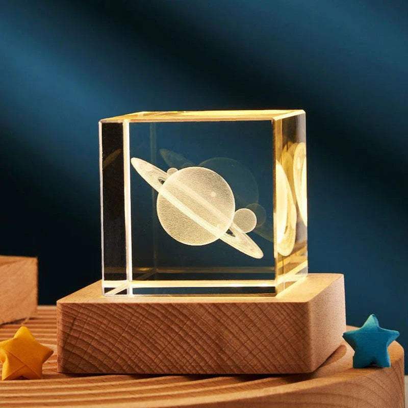 Mesmerizing 3D crystal cube lamp with warm lighting settings, creating a soothing ambiance for home and office decor