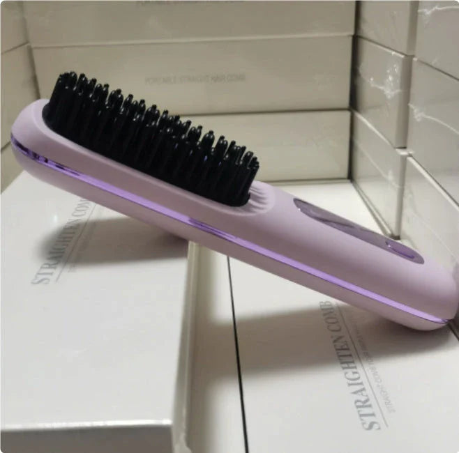 Cordless 2-in-1 Hair Straightener Brush with LCD Display, Offering Versatile Styling on the Go
