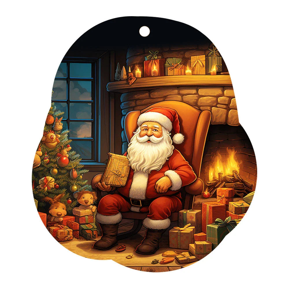 Festive car ornament hanging from rearview mirror with Christmas designs