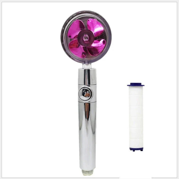 A high-pressure shower head with a stop button, cotton filter, and powerful water pressure for a luxurious bathing experience.
