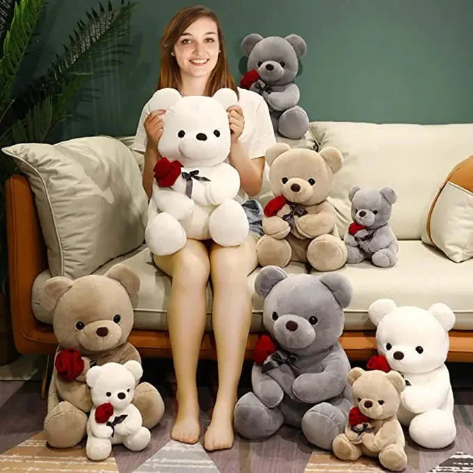 Soft and huggable teddy bear plush pillow in brown, beige, and grey colors