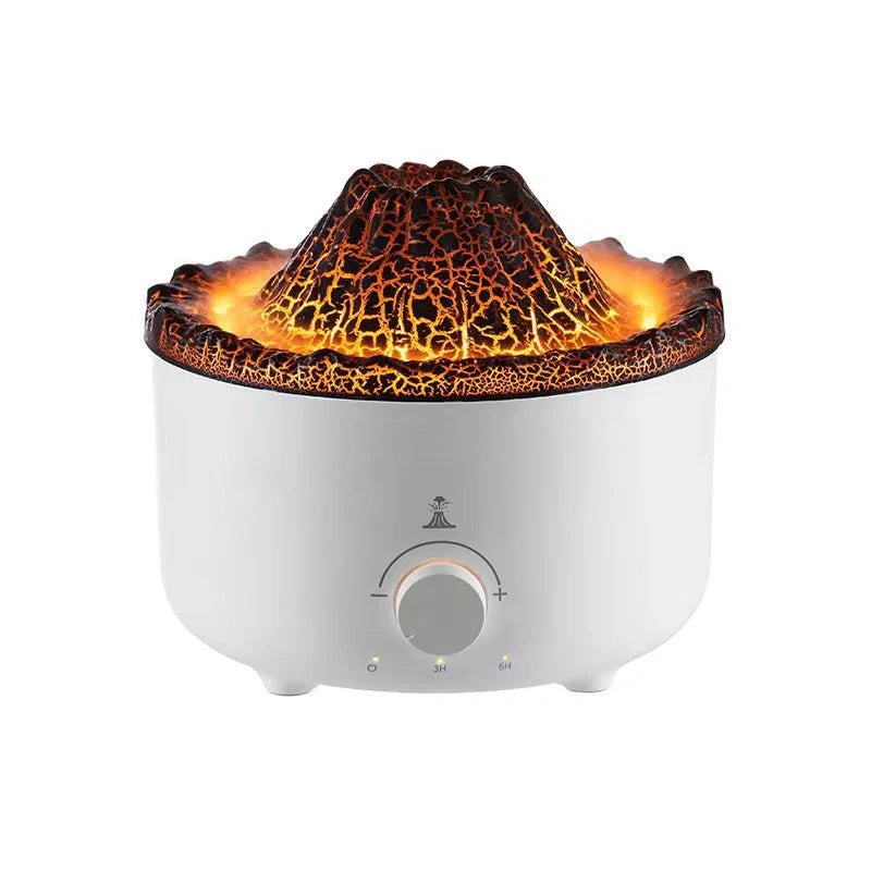 Small simulated flame volcano humidifier with aroma diffuser and remote control