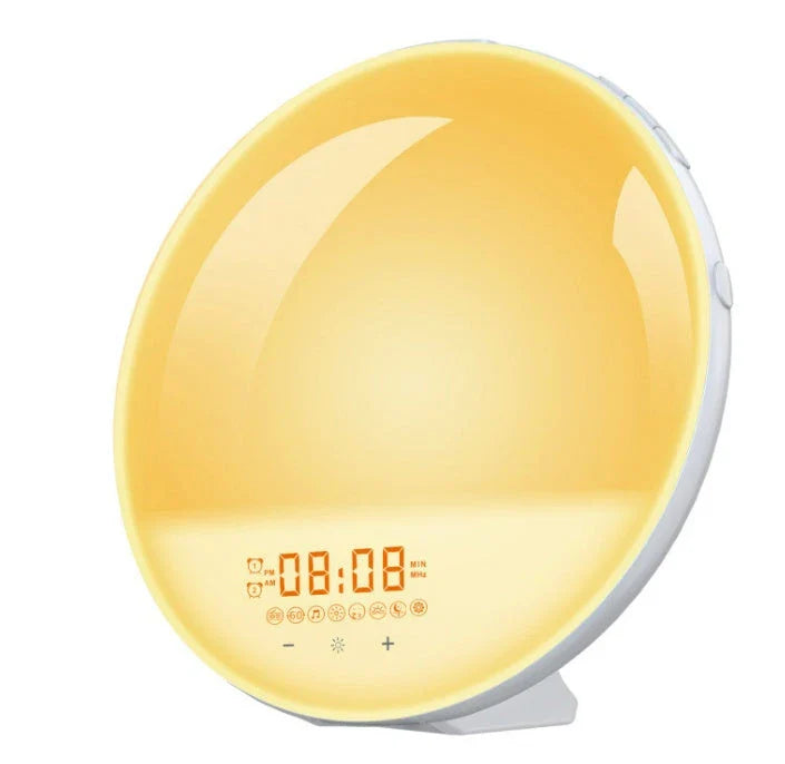 Natural wake-up light alarm clock with soothing nature sounds and customisable ambient lighting