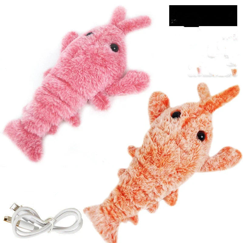 USB-rechargeable jumping lobster plush toy for cats with three tail-swinging modes and durable design