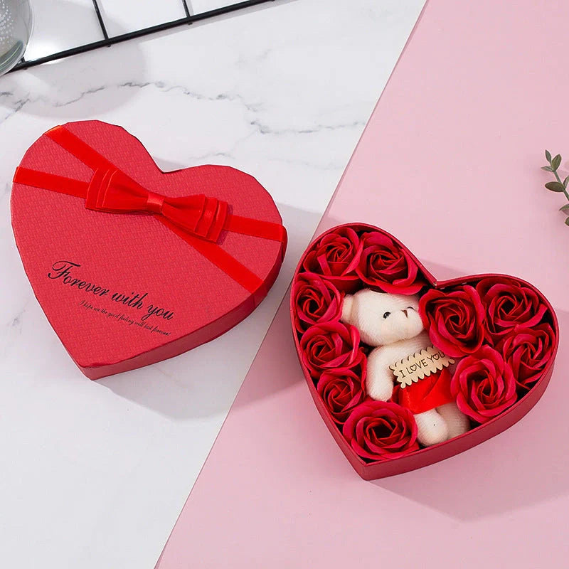 Heart-shaped rose soap gift box in red and pink, perfect for romantic occasions