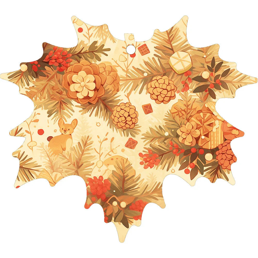 Festive car ornament hanging from rearview mirror with Christmas designs