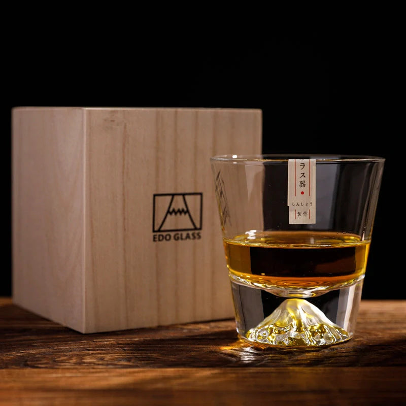 Japanese Mount Whiskey Glass in crystal glass with two style options