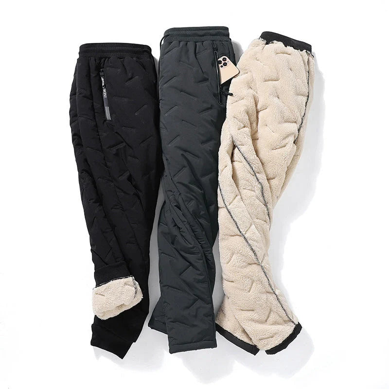 Men's winter velvet fleece jogging pants with zip pocket