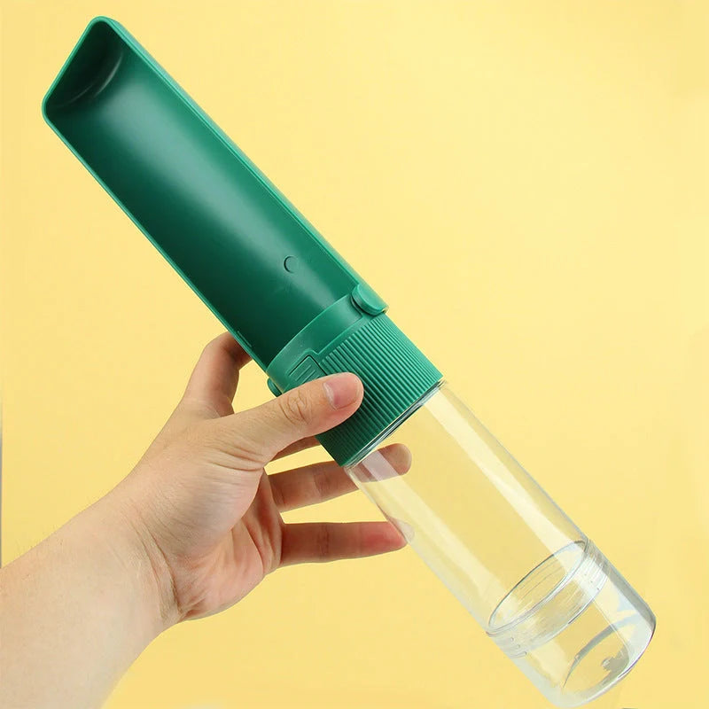 Portable pet water bottle in white and pink with 280ml capacity for outdoor travel