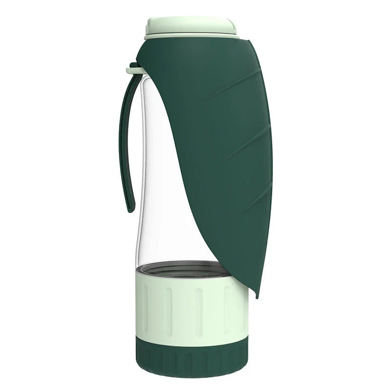 Portable pet water bottle with collapsible silicone bowl, perfect for traveling with dogs and providing hydration and meals on the go