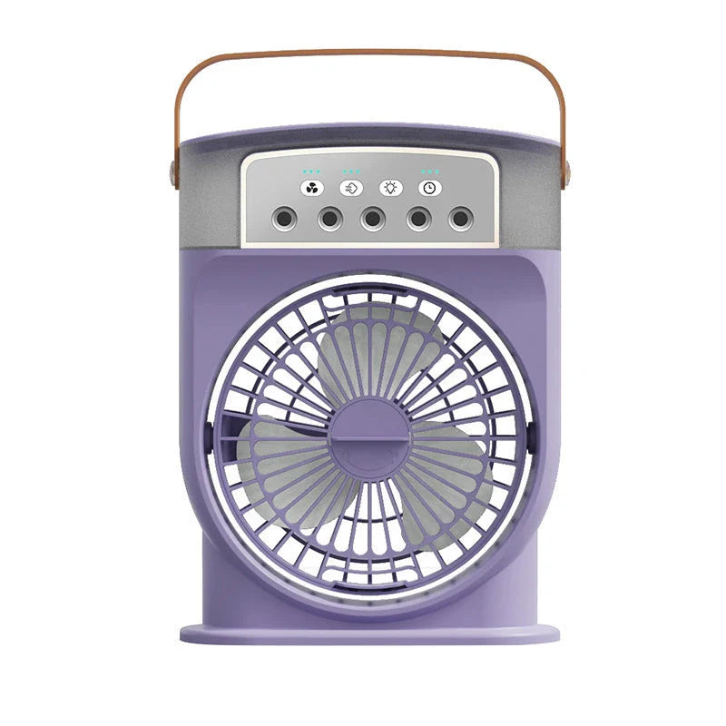 Compact USB-powered evaporative air cooler with 7-color mood lighting, portable design, and powerful fan for personal climate control