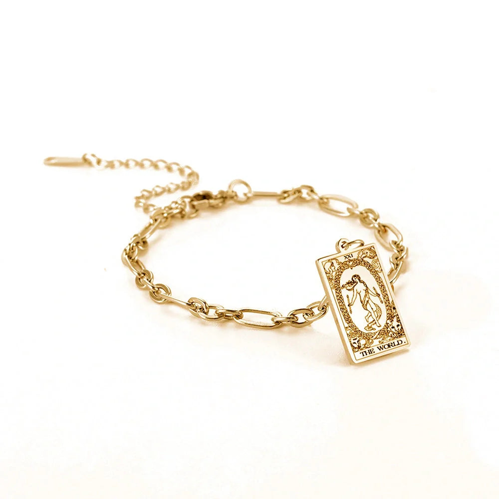 12 Tarot Card Series Fashion Trend Long Oval Link Chain Bracelet in gold and silver finishes