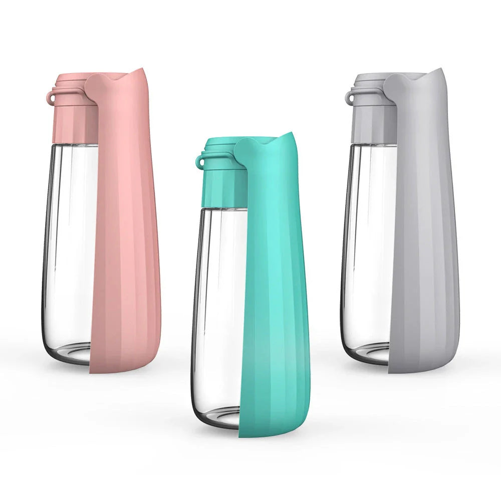 Portable folding dog water bottle with large 550ml capacity in various colors