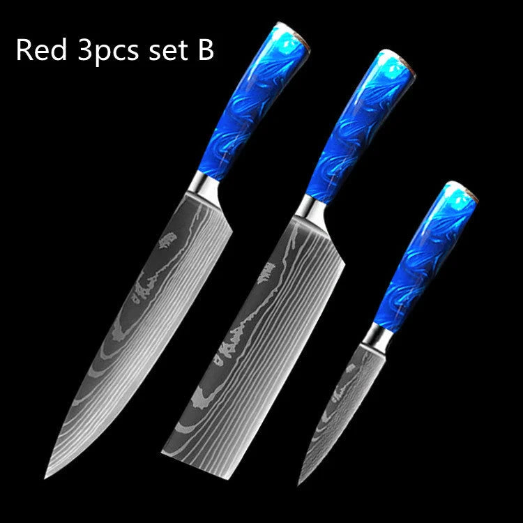 Premium 8-inch Chef Knife with elegant blue resin handle and stainless steel blade